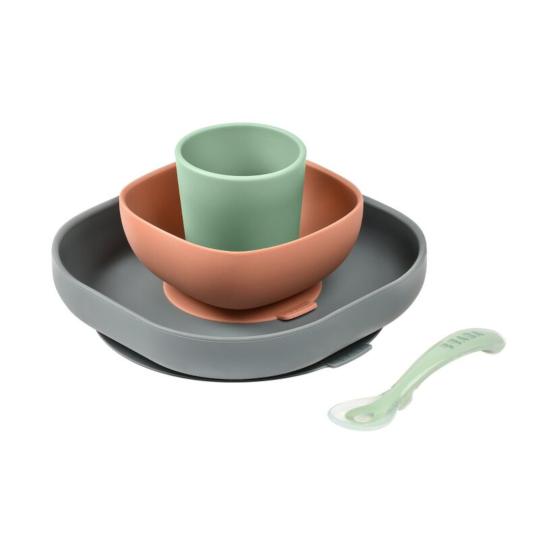 BÉABA Coffret repas en silicone 4 pièces - Minéral/vert/terracotta