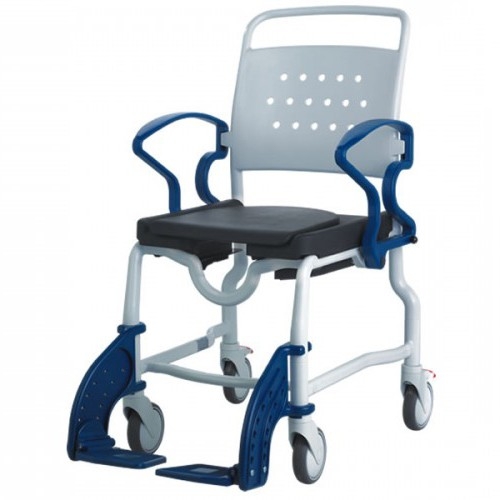 [029016] Chaise de douche / Chaise de toilette sur roulettes REBOTEC BONN 2 avec niche et siège souple gris