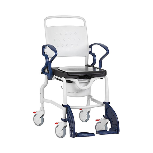 [029019] Chaise de douche / chaise de toilette sur roulettes REBOTEC NEW YORK (siège plus large) - gris/bleu